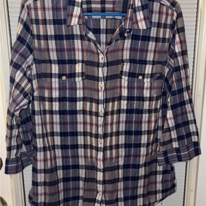 Eddie Bauer Blue and White Plaid Button Down Shirt